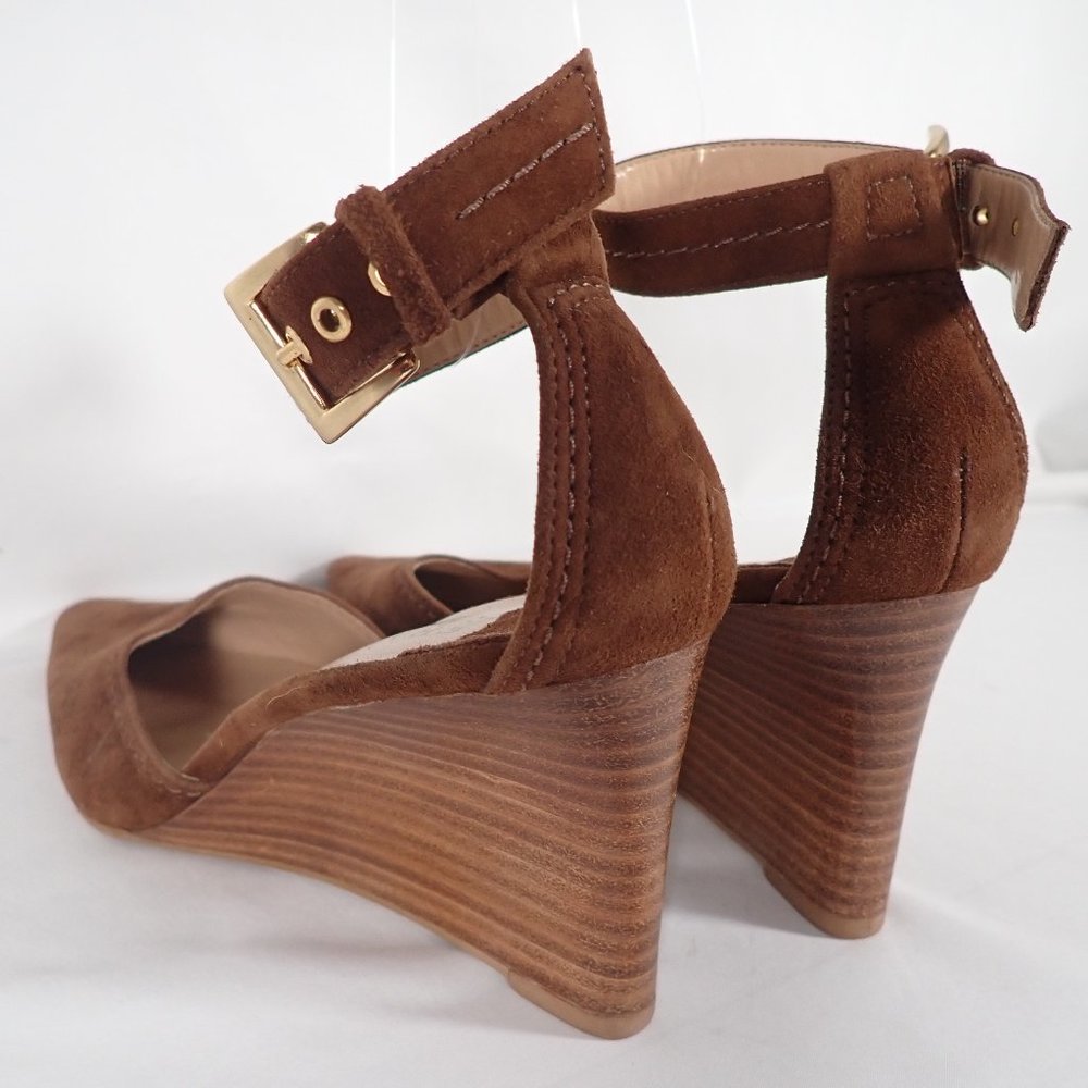 Franco Sarto Woman's 7.5 M Brown Suede Wedge Ankle Wrap shoes - Picture 6 of 7